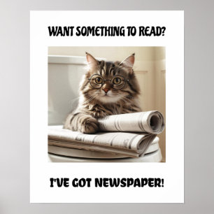 Poster Chat Amusant Avec Journaux Toilettes Art Mur