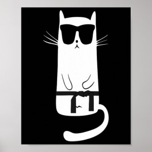 Poster Chat amusant portant Sungles Karate Judo Black Bel