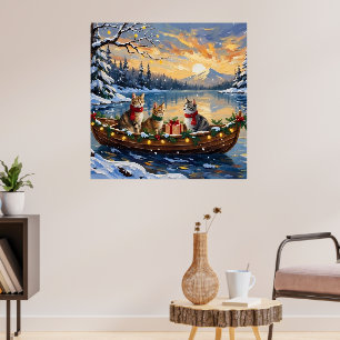 Poster Chat angora turc Noël Bateau Fêtes