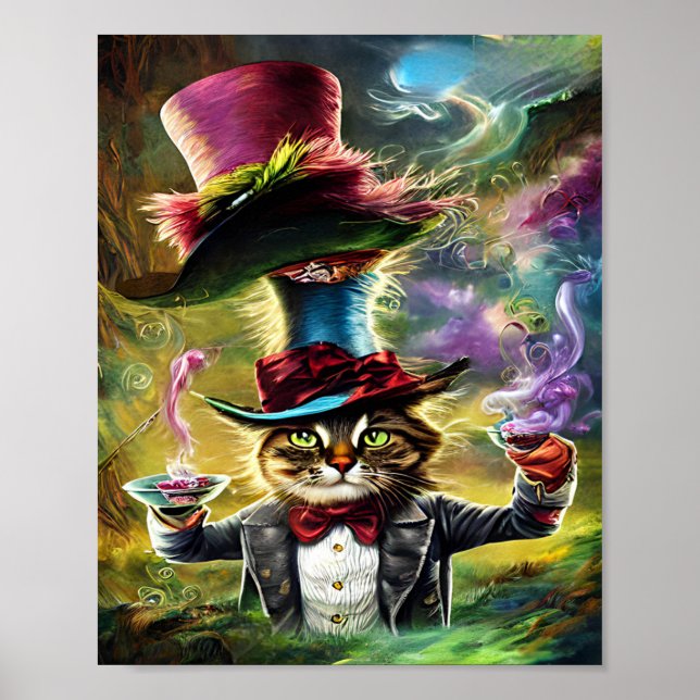 Poster Chat anthropomorphique Mad Hatter Imaginaire Fairy (Devant)
