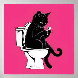 Poster Chat assis sur une toilette