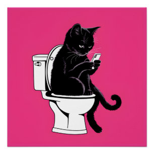 Poster Chat assis sur une toilette