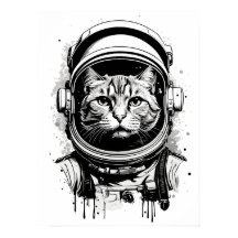 Chat astronaute noir et blanc