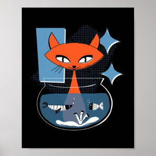 Poster Chat atomique avec bol de poisson au milieu du si
