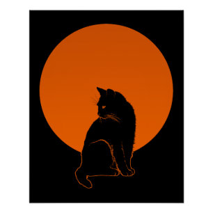 POSTER CHAT AU CLAIR DE LUNE