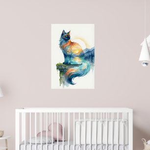 Poster Chat au coucher de soleil mystique en double expos