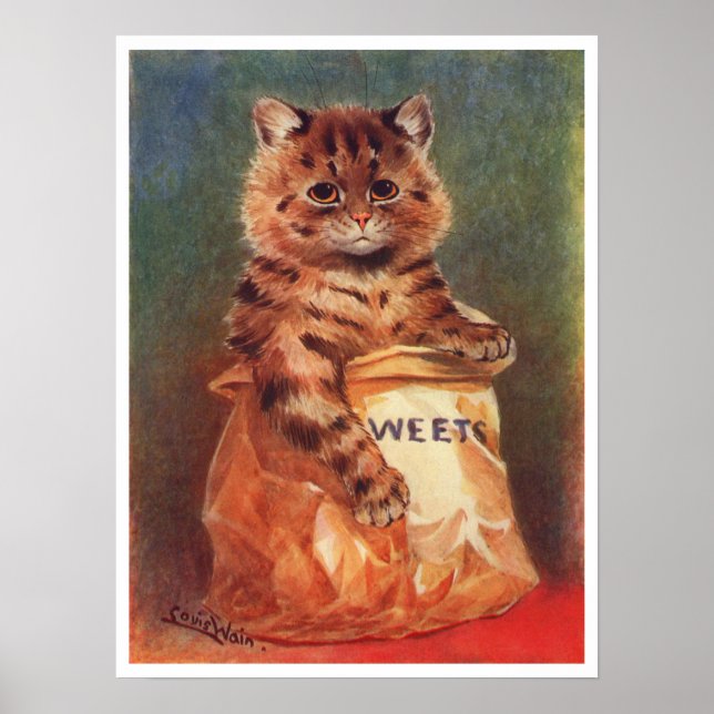 Poster Chat aux douceurs mélangées par Louis Wain (Devant)