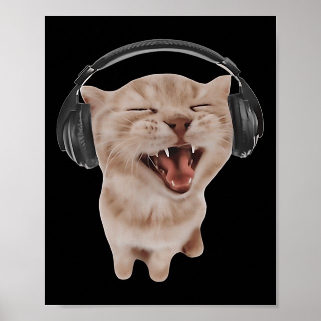 Poster Chat avec casque  (Devant)