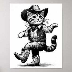 Poster Chat Avec Cowboy Casquette Et Bottes Cowgirl Weste