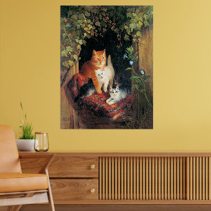 Poster Chat avec des chatons, peinture d'art fin,