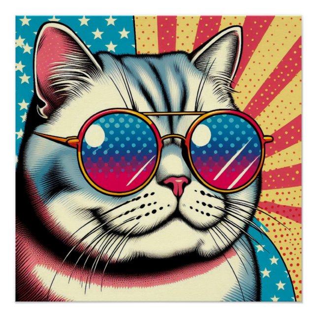 Poster Chat avec lunettes (Devant)