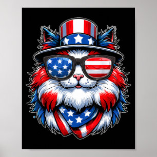 Poster Chat avec lunettes USA Drapeau Chat Amoureux Patri
