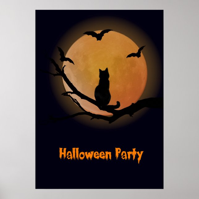 Poster Chat avec pleine lune Halloween (Devant)