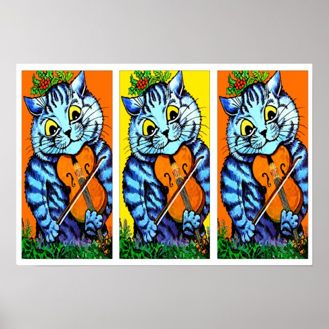 Poster Chat avec violon par Louis Wain (Devant)