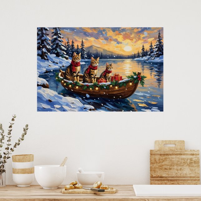 Poster Chat Bengal Noël Bateau Fêtes (Cuisine)