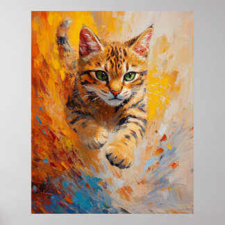 Poster Chat Bengal, Vol Félin dans une Forêt de Feu