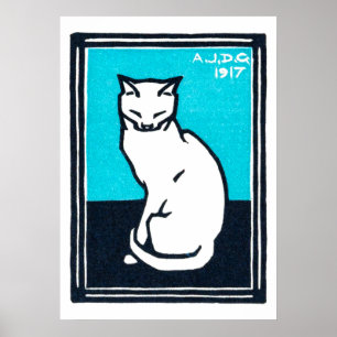 Poster Chat blanc assis, Julie de Graag