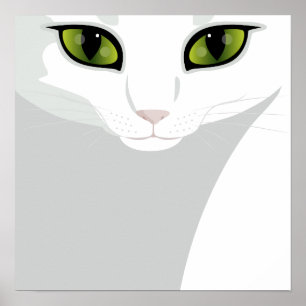 Poster Chat blanc aux yeux verts bijoux