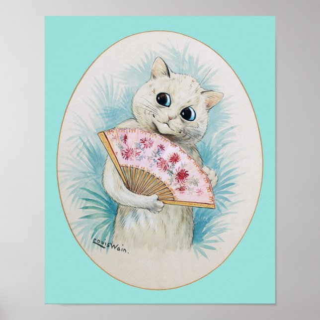Poster Chat blanc avec ventilateur, Louis Wain (Devant)