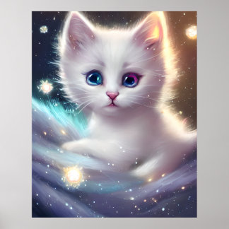 Poster Chat blanc bouffé d'Imaginaire