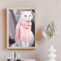 Chat blanc en tenue rose automne hiver Manga Wall