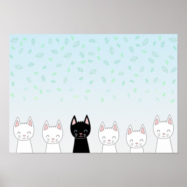 Poster Chat blanc et chat noir (Devant)