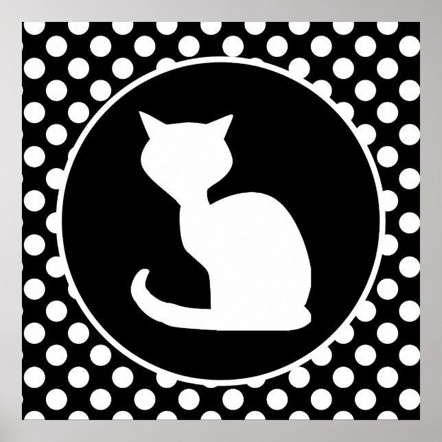 Poster Chat blanc sur Pois noir et blanc (Devant)