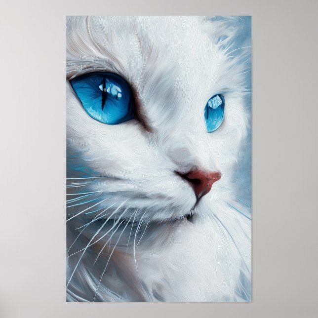 Poster Chat blanc vertical aux yeux bleus (Devant)