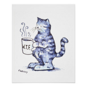 Poster Chat bleu avec muqueuse WTF