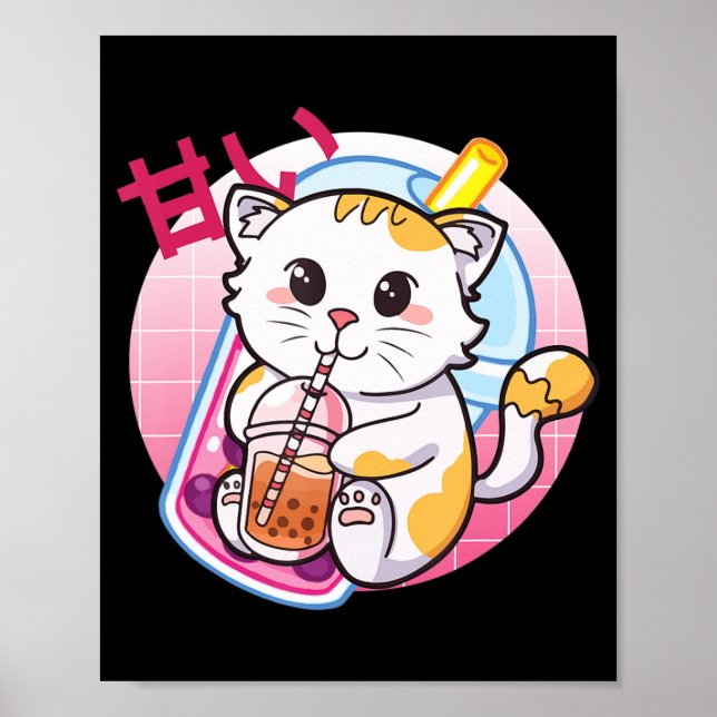 Poster Chat Boba Tea Bubble Tea Amoureux des chats Anime  (Devant)