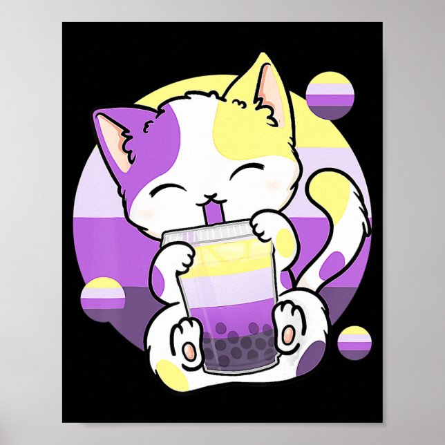Poster Chat Boba Tea Buble Tea Anime Kawaii Neko Kids Gir (Devant)