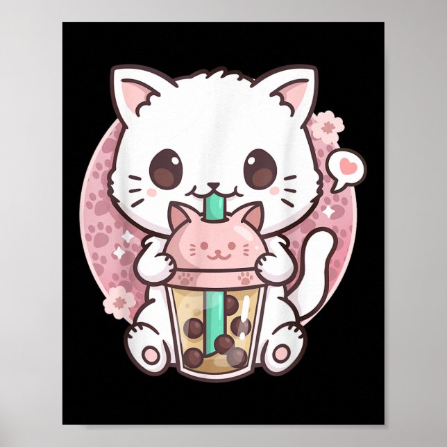 Poster Chat Boba Thé aux bulles Boba Kawaii Anime Chat Ka (Devant)
