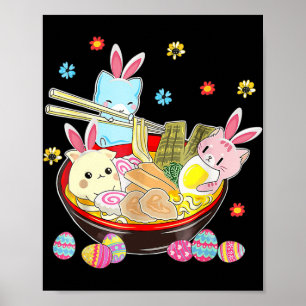 Poster Chat Bunny Ears Ramen Kawaii Jour de Pâques Anime 