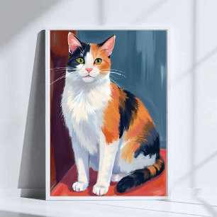 Poster Chat calico Peinture aquarelle de joli chaton