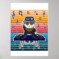 Chat chanceux Maneki Neko DJ Musique Rétro Art