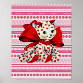 Poster Chat chaton blanc avec le coeur Vintage Valentines