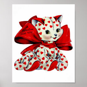 Poster Chat chaton blanc avec le coeur Vintage Valentines