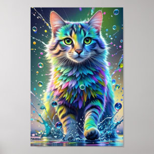 Poster Chat coloré, éclaboussure, peinture, classement de