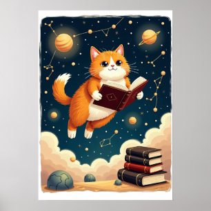 Poster Chat Cosmique Ver de Livre Spatial Tshirt Autocoll