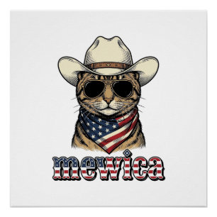 Poster Chat cowboy patriotique Mewica conception vectorie