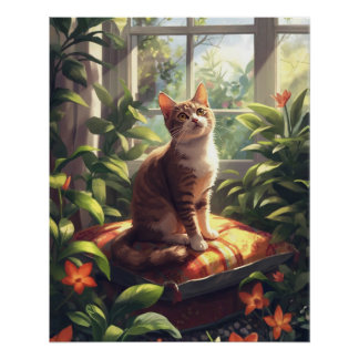 Poster Chat Cozy dans un jardin ensoleillé – Art de chat