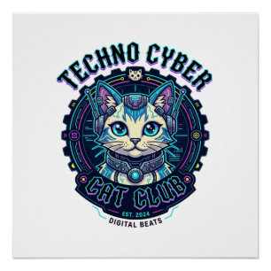 Poster Chat Cyber Techno Drôle Conception Amateur de Chat