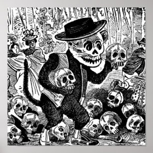 Poster Chat d'allée Calavera C. 1900's tôt Mexique