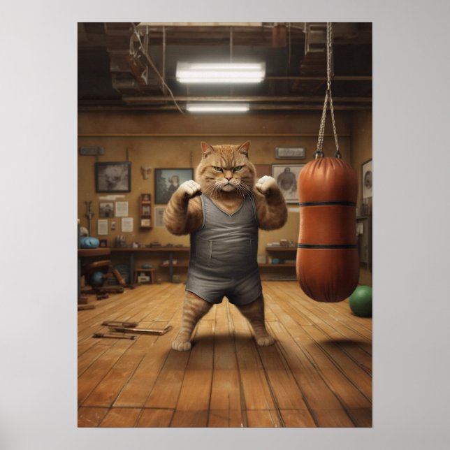 Poster Chat Dans La Salle De Sport De Boxe (Devant)