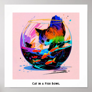 Poster Chat dans un bol de poisson