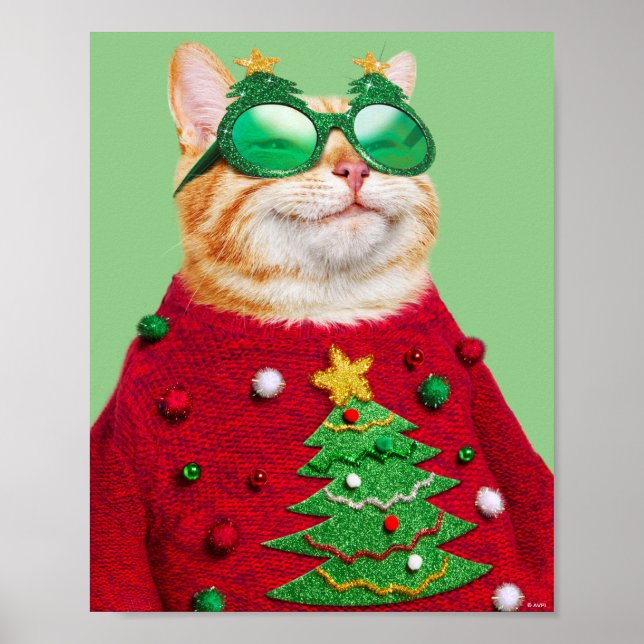 Poster Chat dans un pull de Noël moche (Devant)