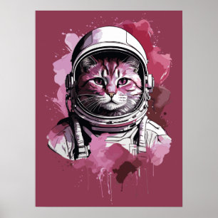 Poster Chat d'astronaute de couleur rouge