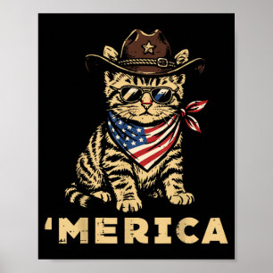 Poster Chat de cow-boy du 4 juillet Merica Femmes patriot