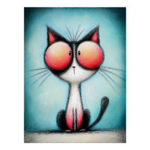 Poster Chat de dessin animé avec des yeux rouges énormes