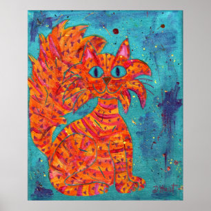 Poster Chat de feu sur Turquoise